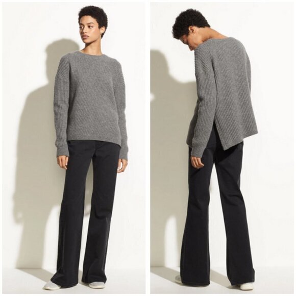 💕VINCE💕 Side Slit Crew Neck Ribbed Sweater ~ Medium Grey Medium NWOT - Picture 6 of 16